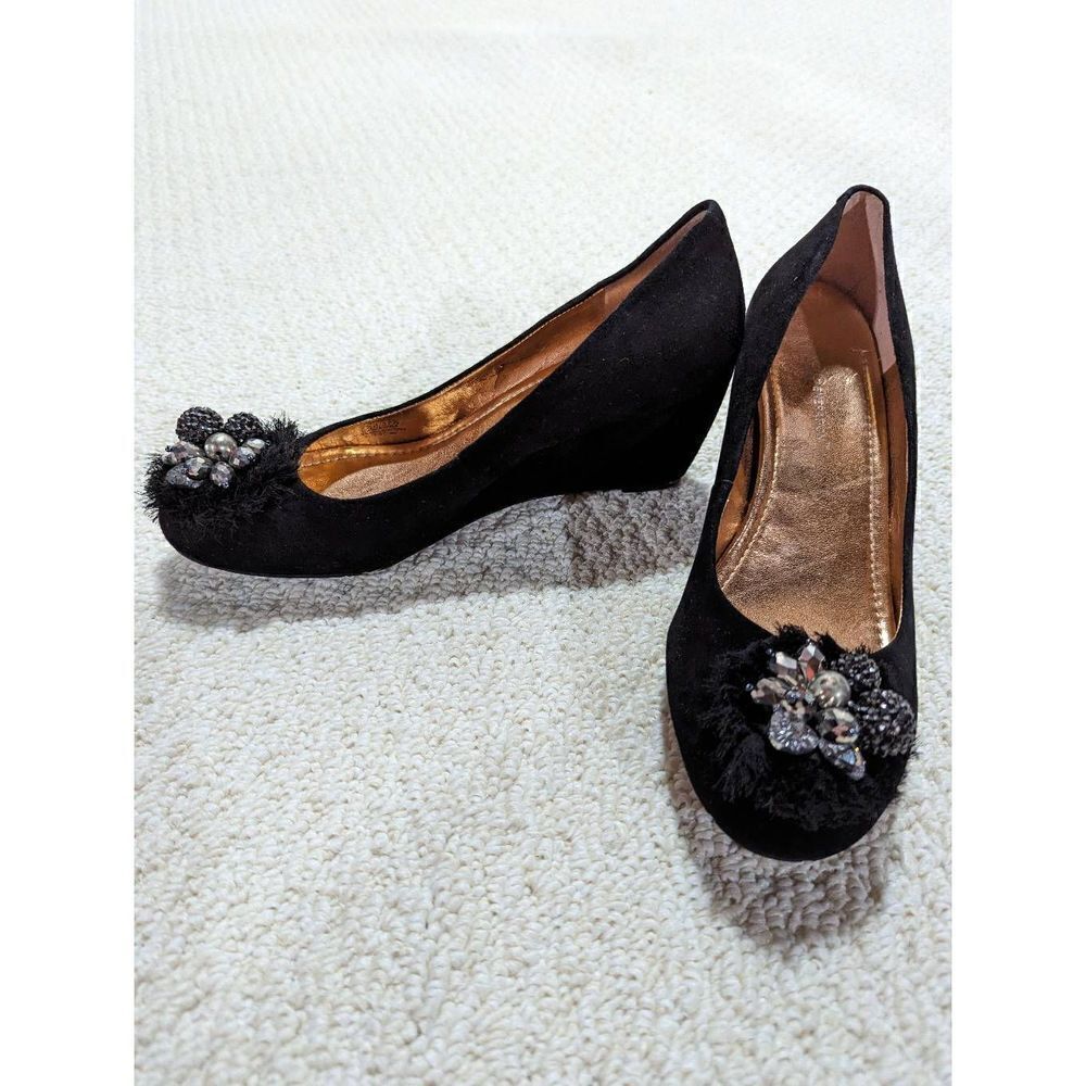 BCBGeneration Women's Black Suede Wedge Pump Heels Size 7.5